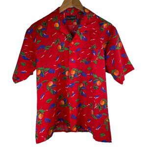 Vintage 90s Tropical Button Down Shirt Short Sleeve Collared Red Size Medium Tik